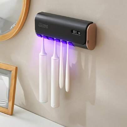 1 máy tiệt trùng bàn chải đánh răng tự động thông minh bằng tia UV, giá đỡ bàn chải đánh răng sạc USB có chức năng sấy khô bằng khí nóng và tiệt trùng tự động, giá đỡ bàn chải đánh răng treo tường 5 khe, máy khử trùng bàn chải đánh răng phòng tắm cho gia đình, phụ kiện phòng tắm