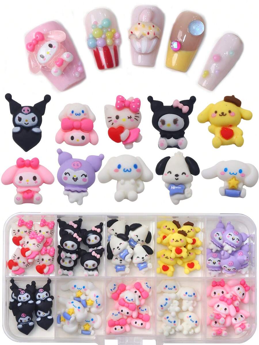 Phụ kiện làm móng tay hoạt hình Frosted, 1 hộp phụ kiện làm móng tay 3D ba chiều, Cinnamon Dog Melody Kitty Cat  Dog Pudding Dog, Thích hợp cho phụ nữ làm bộ móng tay tại tiệm - Nhiều màu - Xem 1