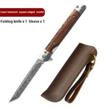 Multi-Function Outdoor Camping Quick Open Small Knife, Stainless Steel, High Hardness Damascus Pattern Folding Knife With Wooden Handle, Fruit Knife Knives