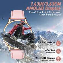 KELEEL 女士 AMOLED 智能手表（接听/拨打电话）、1.43 英寸高清健身手表、带心率血氧睡眠追踪器的活动追踪器、IP67 防水智能手表，兼容 Iphone Android - 矽膠款 - 查看 6