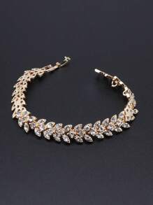1 Set Frauen Party Mode Blatt Form Strass Halskette Ohrringe Armband Ring Hochzeit Kostümschmuck Set für Bräute