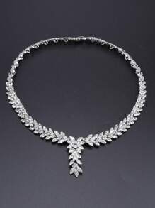 1 Set Frauen Party Mode Blatt Form Strass Halskette Ohrringe Armband Ring Hochzeit Kostümschmuck Set für Bräute