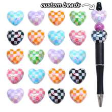 Custom Heart &Checkerboard Print Beaded Ballpoint Pen Perfect For Birthday Anniversaries, Proposals, And Romantic Gifts Back To School