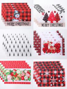 4 Piezas Manteles individuales de satén navideños, con diseños de árbol de Navidad, muñeco de nieve y ciervos, manteles rectangulares lavables de poliéster para mesa de comedor, manteles de cocina, posavasos de café, decoraciones navideñas para el hogar 2025, adecuados para cocina, comedor, boda, decoración del hogar, decoración de habitaciones, decoración interior, decoración de mesa, fiesta navideña, regalo ideal