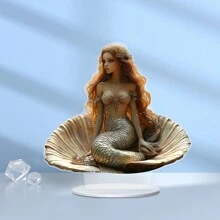 1pc Elegant 2D Acrylic Mermaid On Shell Desktop Decor, Modern Home, Office, Cafe, Girls Room Decoration Best