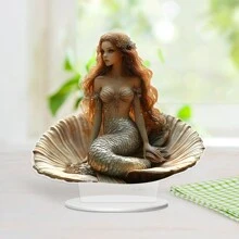 1pc Elegant 2D Acrylic Mermaid On Shell Desktop Decor, Modern Home, Office, Cafe, Girls Room Decoration Best
