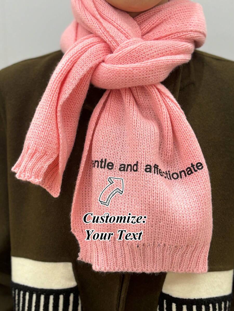 Khăn choàng màu trơn in chữ hoặc tên chúc phúc tùy chỉnh, khăn choàng ấm áp thời trang cho mùa thu đông, món quà hoàn hảo cho Giáng sinh, Lễ tạ ơn, Ngày lễ tình nhân, Năm mới, Gia đình - Xám - Xem 1