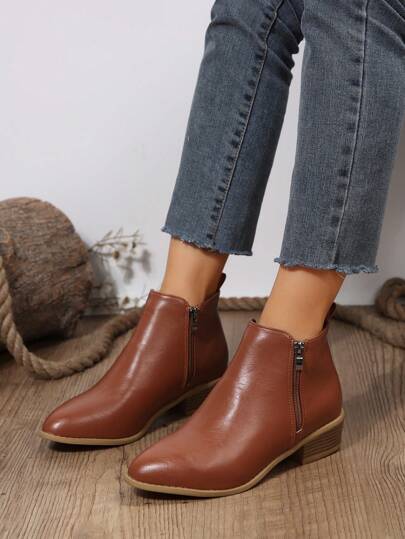 Plus Size Women's Pointed Toe Side Zipper Chelsea Boots, Boots, Ankle Booties, British Style Short Boots, Ankle Boots For Autumn & Winter