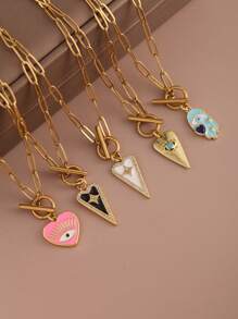 1 pieza Collar con colgante de ojo y corazón con cadena de cierre de acero inoxidable, joyería de moda para mujer, regalo de Halloween, San Valentín, mamá, madre, Día de la Madre