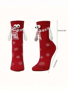 2 Pairs Of Magnetic Hand In Hand Couple Socks - 3D Eyes, Mid Length, Polyester Blend, Perfect For Christmas Gifts & Outdoor Activities - Multicolor - View 5
