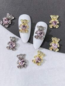 10件組 3D可愛熊指甲飾品，金/銀合金水晶熊，白色/粉色愛心指甲水鑽，熊指甲美甲用品，DIY熊指甲設計裝飾，美甲，DIY手工，指甲貼飾，指甲寶石指甲飾件 - 彩色 - 查看 5