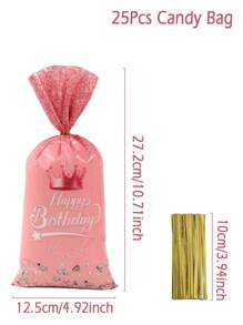 25个玫瑰金钻石图案生日快乐礼品袋，玫瑰金主题洗礼生日派对装饰，礼品包装用品，糖果饼干袋，情人节 - 玫瑰金生日 - 查看 3