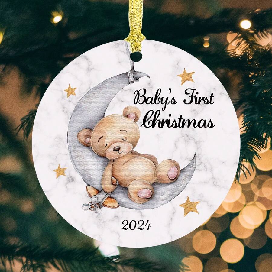 1 件新生儿第一个圣诞节装饰品，可爱熊挂饰，圣诞树装饰，新生儿圣诞装饰品纪念品，圣诞礼物，新生儿第一个圣诞节装饰品 2024 - 彩色 - 查看 1