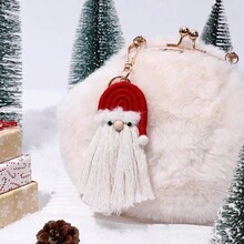 1 mặt dây chuyền trang trí ông già Noel thủ công bằng móc len, quà tặng nhỏ tự làm, tượng nhỏ bằng vải nhung, móc khóa túi ông già Noel, đồ trang trí ngày lễ, thủ công mỹ nghệ - đỏ trắng - Xem 2