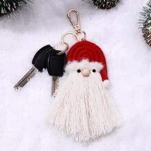 1 mặt dây chuyền trang trí ông già Noel thủ công bằng móc len, quà tặng nhỏ tự làm, tượng nhỏ bằng vải nhung, móc khóa túi ông già Noel, đồ trang trí ngày lễ, thủ công mỹ nghệ - đỏ trắng - Xem 10