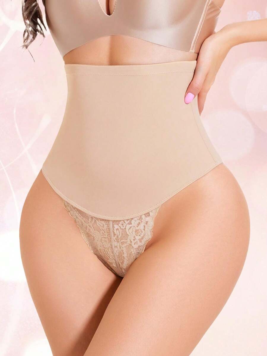 JUQDNX High Waist Shaping Thong - Tummy Control & Butt Lift, Lace Shaping Panties, Create Alluring Figure, Smooth Curve Contouring - Beige - View 1