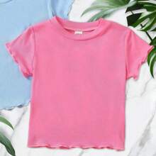 Solid Ruched Ribbed T-Shirt - Pink - View 2