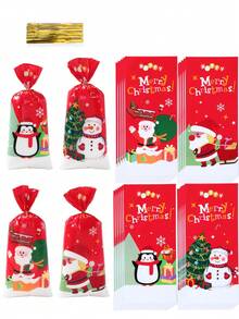 25 件/50 件/100 件圣诞快乐糖果袋礼品袋（带扭结）、礼品包装袋、圣诞老人雪人圣诞树企鹅雪花图案、圣诞装饰、巧克力饼干烘焙袋、圣诞派对装饰、派对用品、派对礼品、节日装饰、圣诞快乐家居装饰、圣诞节、圣诞饰品 - 彩色 - 查看 8