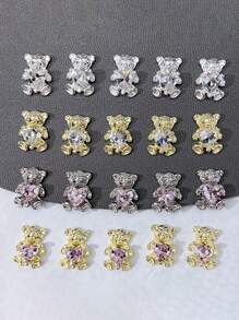 10件組 3D可愛熊指甲飾品，金/銀合金水晶熊，白色/粉色愛心指甲水鑽，熊指甲美甲用品，DIY熊指甲設計裝飾，美甲，DIY手工，指甲貼飾，指甲寶石指甲飾件 - 彩色 - 查看 9