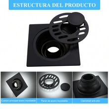ledrenaje de Suelo antiolor,coladera antiolores,Desagüe de Suelo de Ducha Cuadrado de Acero Inoxidable Negro, antiobstrucción,Drenaje de Piso regadera,tapon Lavabo 10 x 10 cm - Negro - Ver 5