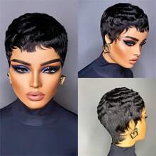 4 inch Pixie Cut Menselijk Haar Pruik voor Vrouwen met Pony Volledig Machinaal Gemaakte Pruik