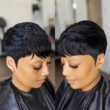 4 inch Pixie Cut Menselijk Haar Pruik voor Vrouwen met Pony Volledig Machinaal Gemaakte Pruik