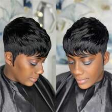 4 inch Pixie Cut Menselijk Haar Pruik voor Vrouwen met Pony Volledig Machinaal Gemaakte Pruik