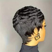 4 inch Pixie Cut Menselijk Haar Pruik voor Vrouwen met Pony Volledig Machinaal Gemaakte Pruik