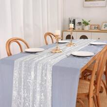 1/2pcs 28*120/196 Inch Silver Sheer Chiffon Table Runner, Metallic Foil Glitter, Silver Party Table Decor Center Piece, Suitable For Boho Chic Table Runner, Gifts For Birthday, Bridal Shower, Party, Christmas Dining Table Decoration (Multiple Colors Available)