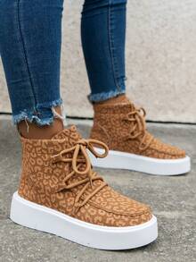 新款欧洲站休闲厚底系带女靴，复古英伦风，秋季 - 棕色 - 查看 2