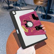 Étui iPad Slot Stylo + Rotation 720° pour iPad Pro 2024 13 pouces/5ème/6ème/Pro 1ère 2ème/7ème/Air 2024 4ème 5ème Génération/8ème/9ème Génération/4ème 10ème Génération Motif chat, journal souriant, trou logo, antichoc en PU (Veuillez lire les instructions avant de commander)