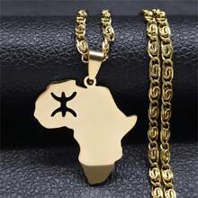Berber Africa Map Necklace For Women, Men Stainless Steel Gold/Silver Color Stunning Lettering Kabyle Berber Necklace
