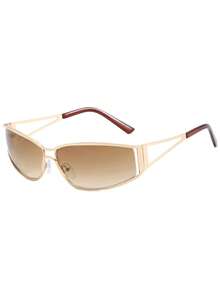 1 chiếc kính thời trang đính đá vuông không gọng cổ điển, kính thời trang Y2K, kính râm cá nhân hóa cho phụ kiện đi biển dành cho phụ nữ - mảnh màu xám khung vàng - Xem 3