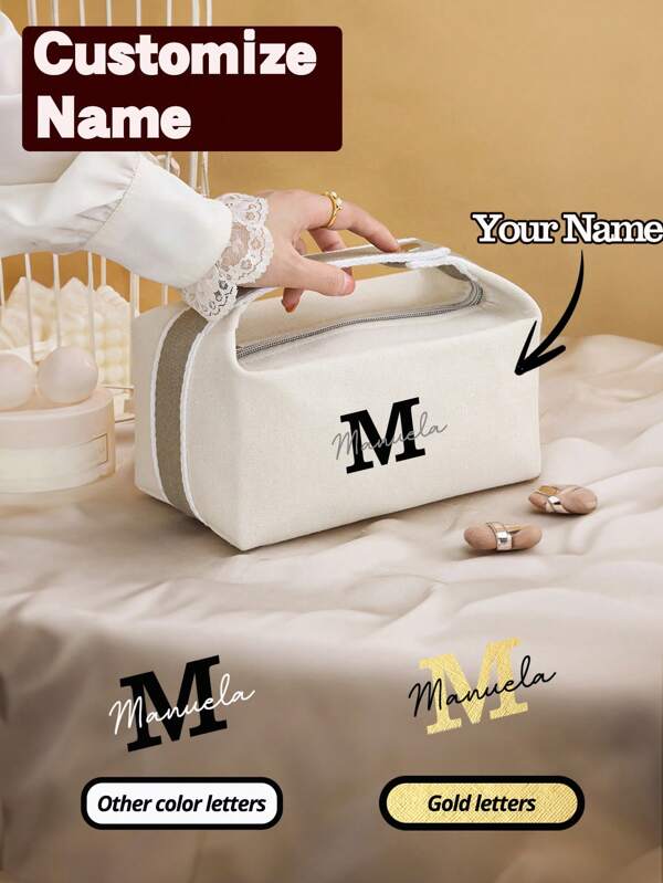 Personalized Creative Gift Gold Letter Toilet Bag Custom Large Capacity Handheld Cosmetic Bag Portable Travel Bag, For Makeup And Bathroom Essentials Makeup Brushes Storage, Luxury Multi-Pocket Cosmetic Bag, Personalized Name Bridesmaid Gifts,Christmas And Halloween Gifts For Family Dad , Mom ,Wedding Gift,Birthday Gift,Wedding Favors Perfect Gift Idea Gift Festival Necessary Items For Business Trips Letter Portable,Multifunction,Versatile,Large Capacity,Functional,Practical,All-Purpose Contracted,Vacay Vibes/Vacation,Minimalist,Leisure,Preppy,Business Casual,Commuting Personalized,Custom,Customized Personalized Gifts For Women,Crossbody Bag/Cross Body,Travel Bag,Shoulder Tote Bag Ideal Gifts For Her Girlfriend,Family,Friends,Women, Rookies & White-Collar Workers