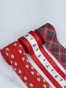 (1卷) 圣诞树藤蔓花环装饰丝带，派对用品，6.5厘米宽仿亚麻材料圣诞缎带 - 聖誕節2 - 查看 7