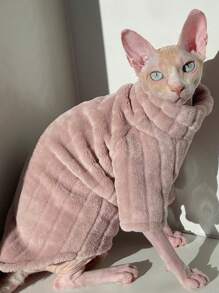 1 件 Sphinx Cat 高领毛衣，柔软珊瑚羊毛猫衣服，厚冬季保暖外套，无毛猫和小狗无袖衣服（S（3-5 磅），M（6 磅以下），L（8 磅以下），粉色，黄色，蓝色） - 彩色 - 查看 4