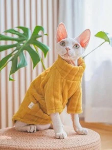 1 件 Sphinx Cat 高领毛衣，柔软珊瑚羊毛猫衣服，厚冬季保暖外套，无毛猫和小狗无袖衣服（S（3-5 磅），M（6 磅以下），L（8 磅以下），粉色，黄色，蓝色） - 彩色 - 查看 2