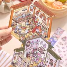 Miniature House Scene Simulation Business Game Stickers 3D Decorative Stickers For DIY Crafts And Diaries Storage Beautification Stickers 3.0, 4.0, 5.0 Three-Dimensional House Miniature Scene Cute Stacking Manual DIY Stickers No Need To Cut Christmas Party Gifts Funny And Cute Cartoon Scene Stickers, Suitable For Adults And Teenagers To Relieve Stress And Kill Time,School Supplies,Back To School