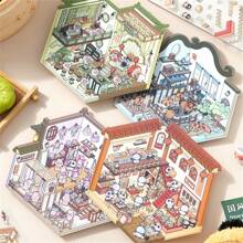 Miniature House Scene Simulation Business Game Stickers 3D Decorative Stickers For DIY Crafts And Diaries Storage Beautification Stickers 3.0, 4.0, 5.0 Three-Dimensional House Miniature Scene Cute Stacking Manual DIY Stickers No Need To Cut Christmas Party Gifts Funny And Cute Cartoon Scene Stickers, Suitable For Adults And Teenagers To Relieve Stress And Kill Time,School Supplies,Back To School