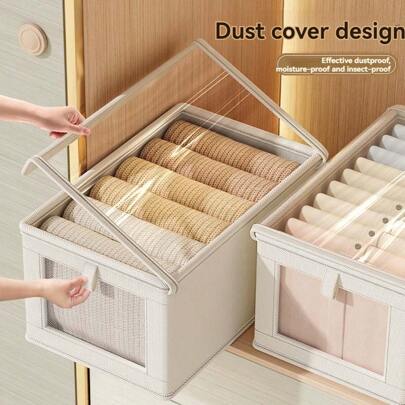 1 件牛津布带窗卧室衣服带盖收纳盒，家用衣服布艺收纳盒，大号阳台整理箱衣服裤子鞋子牛仔裤靴子裙子