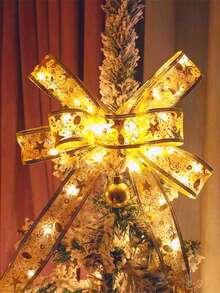 圣诞丝带灯、金色/银色圣诞树装饰、丝带仙女灯、圣诞树吊坠礼物，适用于婚礼、新年、生日、主题派对、圣诞节、感恩节、花园庭院、楼梯壁炉装饰 - 彩色 - 查看 6