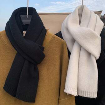 1pc Plain Knitted Scarf, Warm Thick Unisex Fashion Neck Warmer For Autumn/Winter