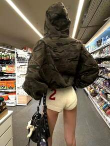 Women's Casual Camouflage Print Hooded Jacket, Spring - Multicolor - View 3