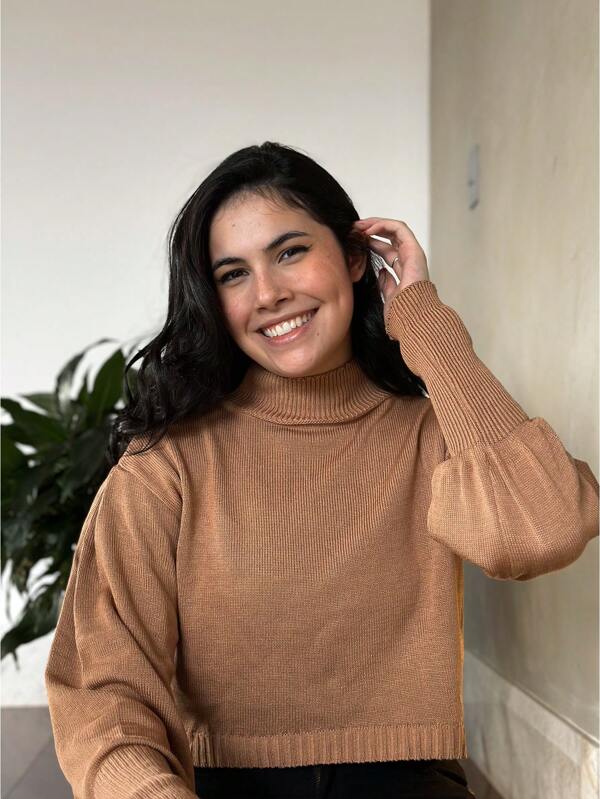 Cropped Feminino Tricot Casual Manga Longa Premium