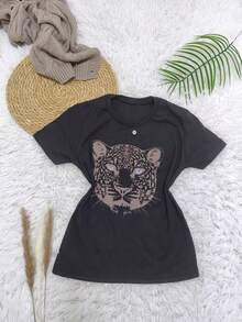 Women's T-Shirt With Tiger Print - 黑色 - 查看 2