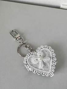 1 chiếc túi ren hình trái tim, mặt dây chuyền gương nơ, móc khóa đa năng dễ thương, trang trí túi, phụ kiện móc khóa, quà tặng nhỏ cho ngày lễ tình nhân - trắng - Xem 4