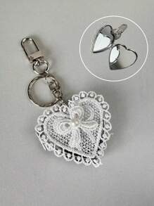 1 chiếc túi ren hình trái tim, mặt dây chuyền gương nơ, móc khóa đa năng dễ thương, trang trí túi, phụ kiện móc khóa, quà tặng nhỏ cho ngày lễ tình nhân - trắng - Xem 1