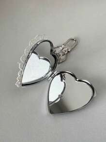 1 chiếc túi ren hình trái tim, mặt dây chuyền gương nơ, móc khóa đa năng dễ thương, trang trí túi, phụ kiện móc khóa, quà tặng nhỏ cho ngày lễ tình nhân - trắng - Xem 5