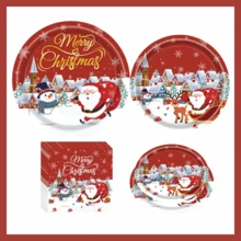 Christmas Paper Plates Napkins, Santa Claus Cake Dessert Dinner Plates For Merry Christmas Party Holiday Birthday Supplies Tableware Set, Disposable Paper Dinnerware Decoration Food Trays, Serves 24 Guests ﻿