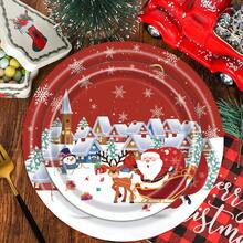 Christmas Paper Plates Napkins, Santa Claus Cake Dessert Dinner Plates For Merry Christmas Party Holiday Birthday Supplies Tableware Set, Disposable Paper Dinnerware Decoration Food Trays, Serves 24 Guests ﻿